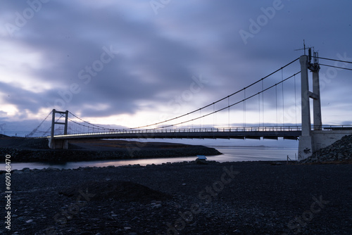 Beautiful bridge after sunset in iceland