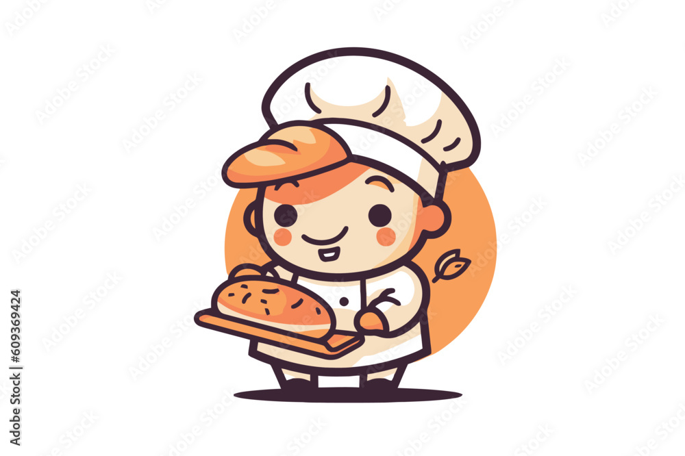 Cute boy chef with bread cartoon vector illustration. Cartoon character. Cute boy chef with bread cartoon vector illustration. Cartoon character.
