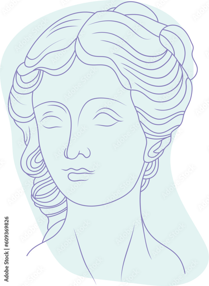 Elegant Antique Statues. Hand-drawn illustration in a modern vector style. Graceful heads of women, ancient art objects, including captivating heads, busts, and marble monuments with soft pastel color Elegant Antique Statues. Hand-drawn illustration in a modern vector style. Graceful heads of women, ancient art objects, including captivating heads, busts, and marble monuments with soft pastel color