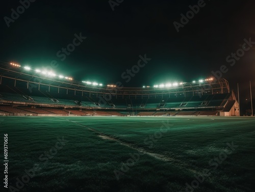 Football stadium with bright lights and seats Created with Generative AI technology