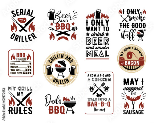 Fun Lettering About Grills and BBQ. Vector inscriptions for t shirt, poster, card.