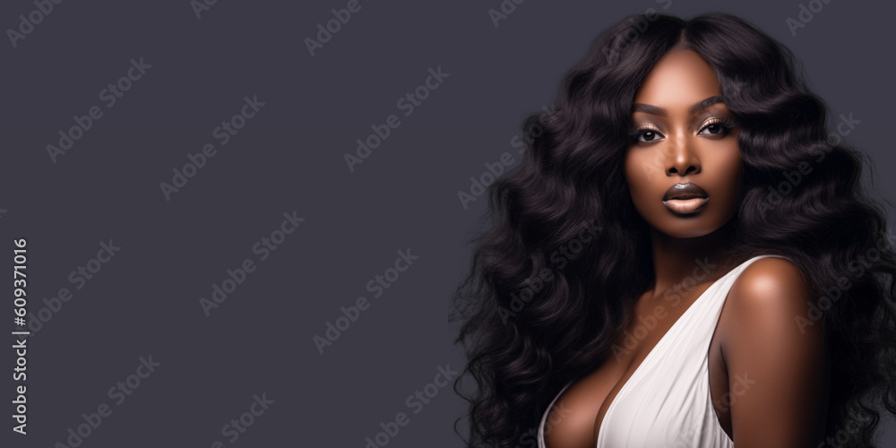 Fototapeta premium Attractive black woman isolated on dark solid background