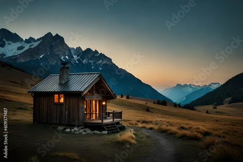 house in the mountains in the morning