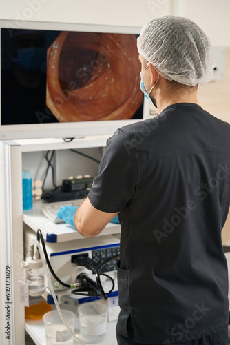 Quadro su tela Experienced endoscopist performing endoscopic ultrasound of esophagus