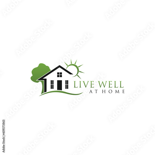 green tree house logo design illustrator template