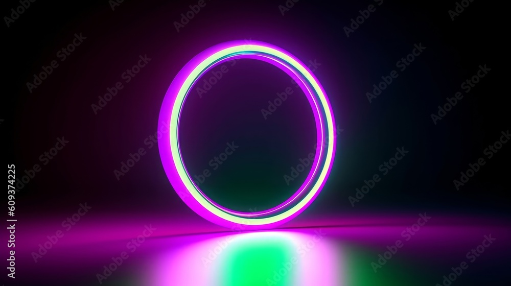 3d render, abstract minimalist background with simple geometric round shape. Colorful neon ring glowing in the dark, pink violet green gradient, Generative AI 3d render, abstract minimalist background with simple geometric round shape. Colorful neon ring glowing in the dark, pink violet green gradient, Generative AI