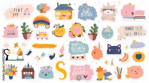 Digital planner cute stickers isolated. Every day digital planner stickers. Symbols, Generative AI