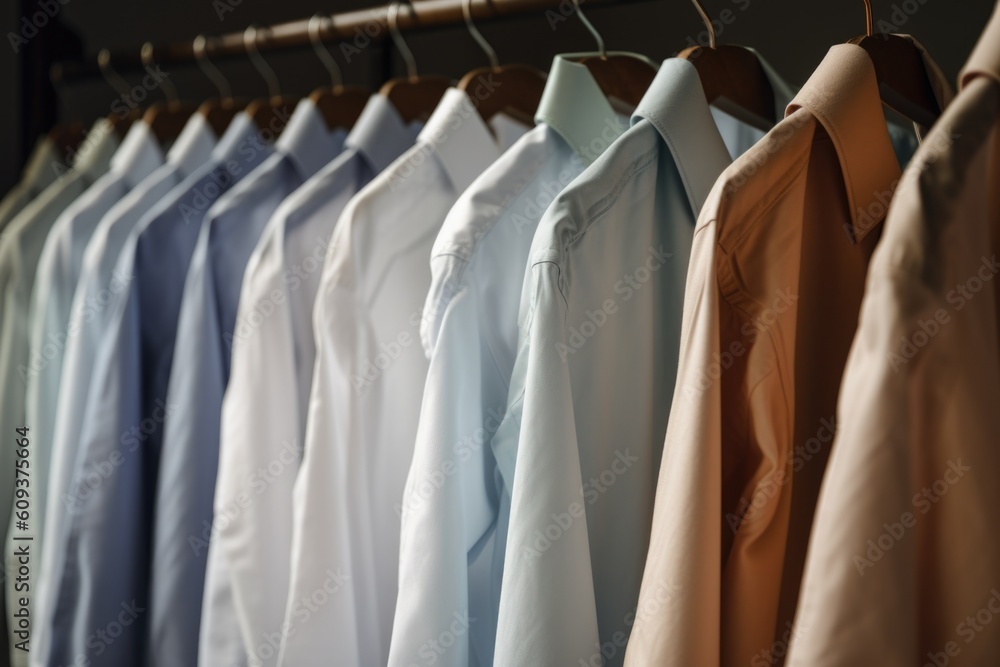 close-up of clean and crisp shirts hanging from the line, created with generative ai