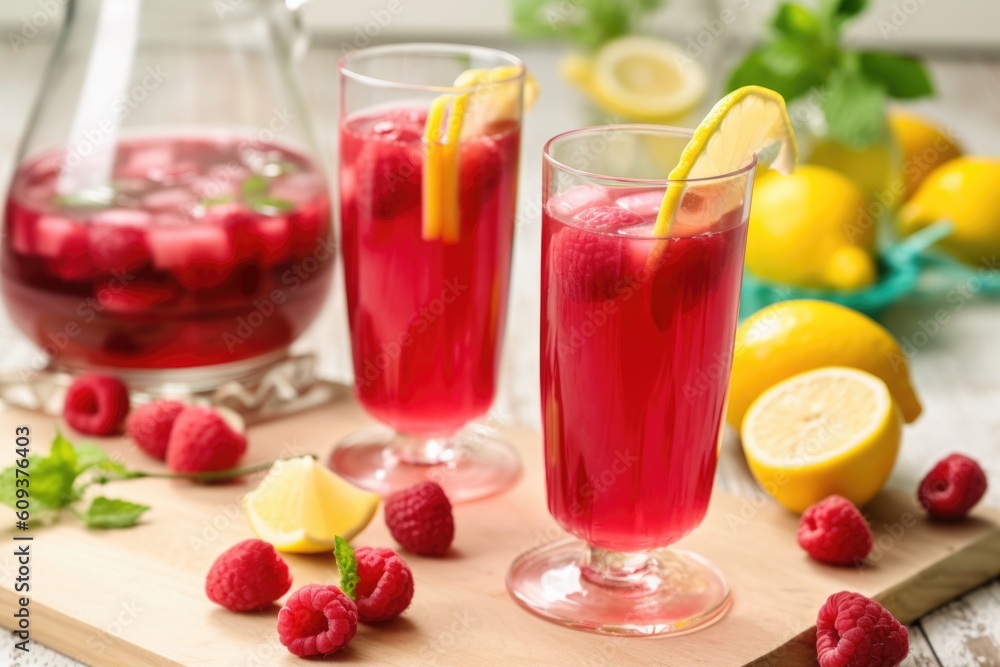refreshing summer lemonade, with a splash of raspberry and mint, created with generative ai refreshing summer lemonade, with a splash of raspberry and mint, created with generative ai