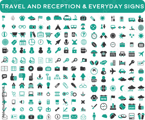 premium hotel service and travel flight icon pack with addition Normal Routine signs 200 icon pack