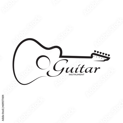 Simple musical guitar instrument logo, for guitar shop, music instrument store, orchestra, guitar lessons, apps, games, music studio, vector