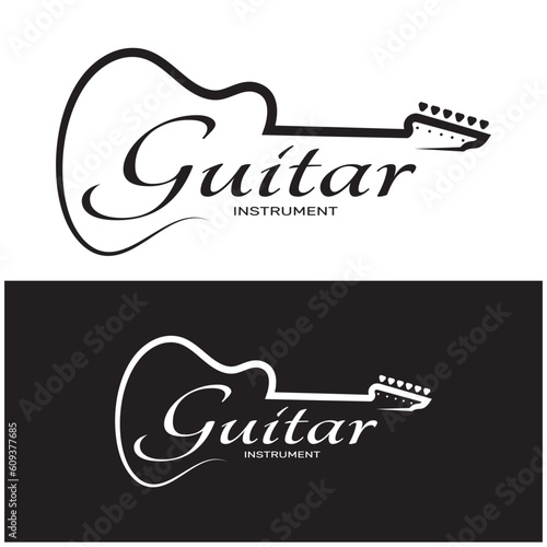 Simple musical guitar instrument logo, for guitar shop, music instrument store, orchestra, guitar lessons, apps, games, music studio, vector