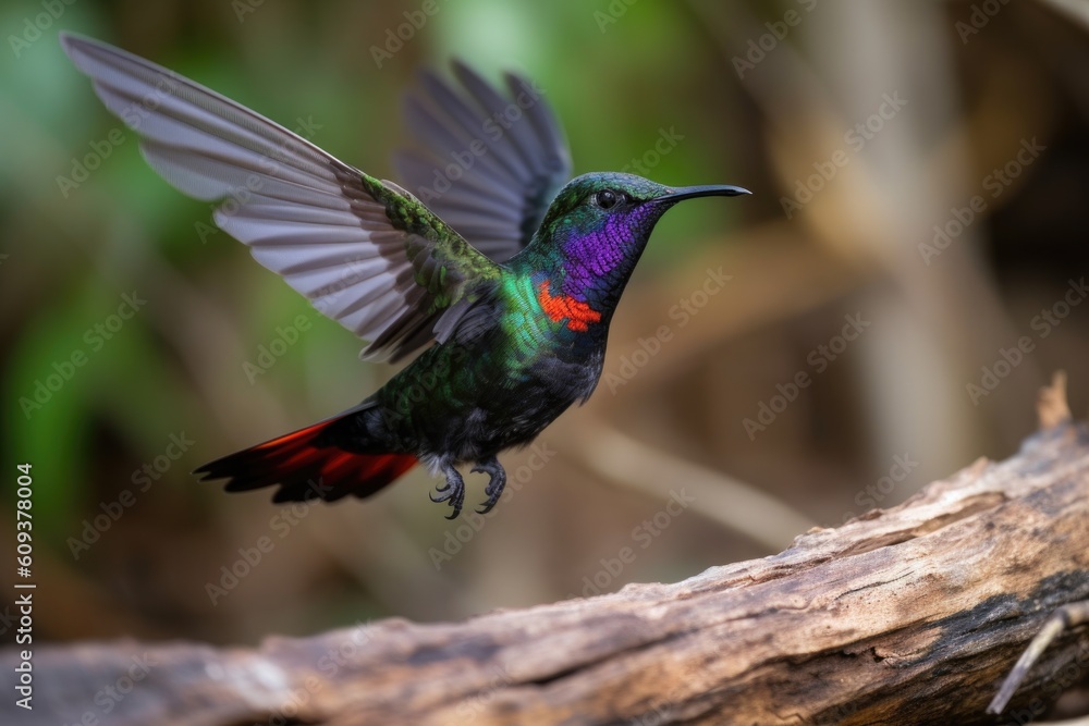 Fototapeta premium hummingbird hovering in midair, spreading its wings and preparing for flight, created with generative ai