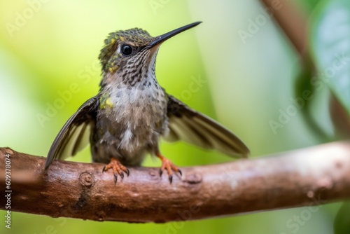 tiny hummingbird stretching its wings and learning to fly  created with generative ai