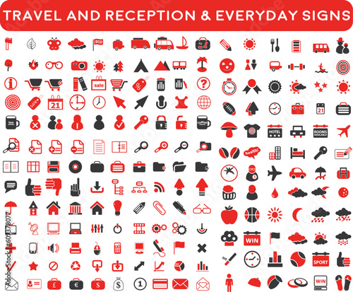 premium hotel service and travel flight icon pack with addition Normal Routine signs 200 icon pack