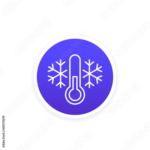 Cold temperature line icon with a thermometer, vector