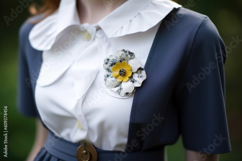Fényképezés person, upcycling old dress into a trendy new outfit with brooch and ribbon, cre