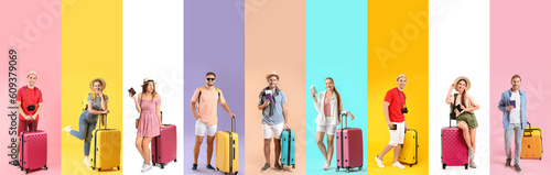 Collage of young tourists w...