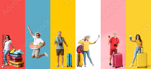 Collage of young tourists o...