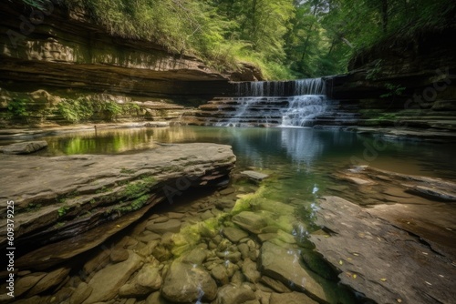 refreshing stream of waterfalls with clear and crisp water  created with generative ai