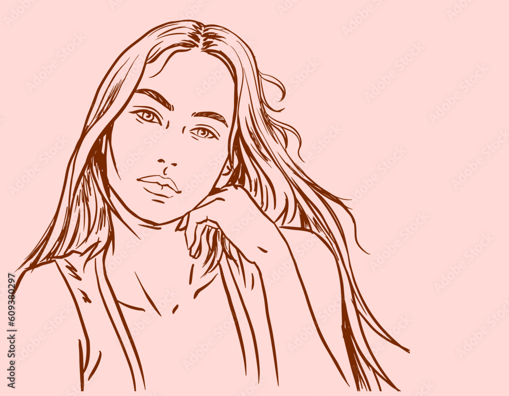 long hair girl on pink vector for card decoration illustration long hair girl on pink vector for card decoration illustration