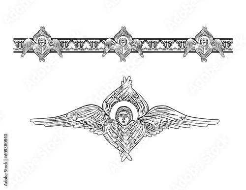 Holy spirit. Coloring page in Byzantine style on white background