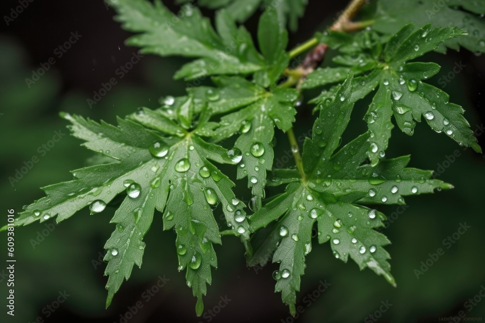 close-up of sprouting tree leaves, with droplets of water on the surface, created with generative ai close-up of sprouting tree leaves, with droplets of water on the surface, created with generative ai