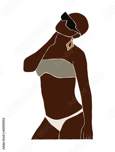 Abstract woman posting in bikini illustration. Vector illustration.