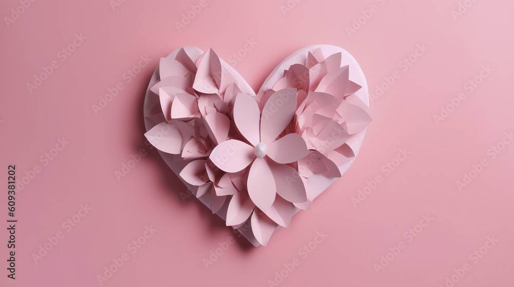 Paper heart on pink background. Generative AI.