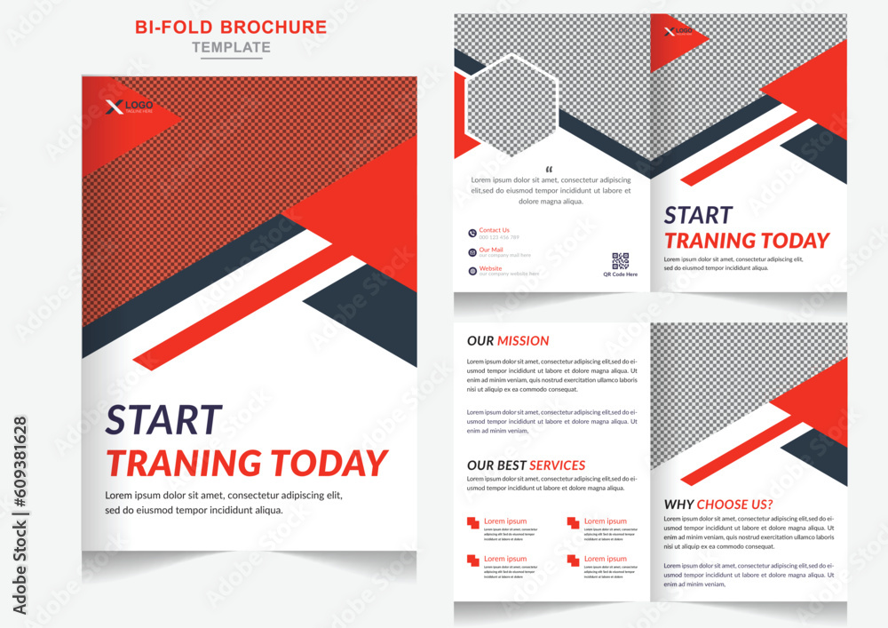 Fitness and gym fashion bifold brochure design template