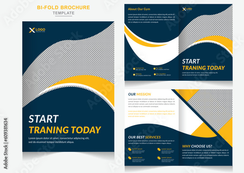 Fitness and gym fashion bifold brochure design template