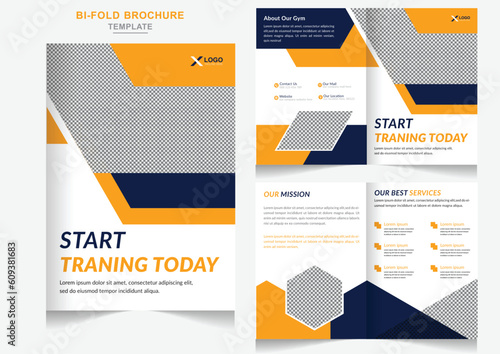 Modern Gym and fitness business bi-fold brochure design template