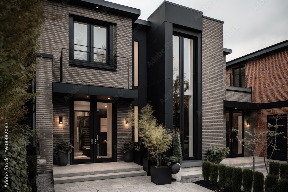 bricked exterior with modern and sleek accents, created with generative ai