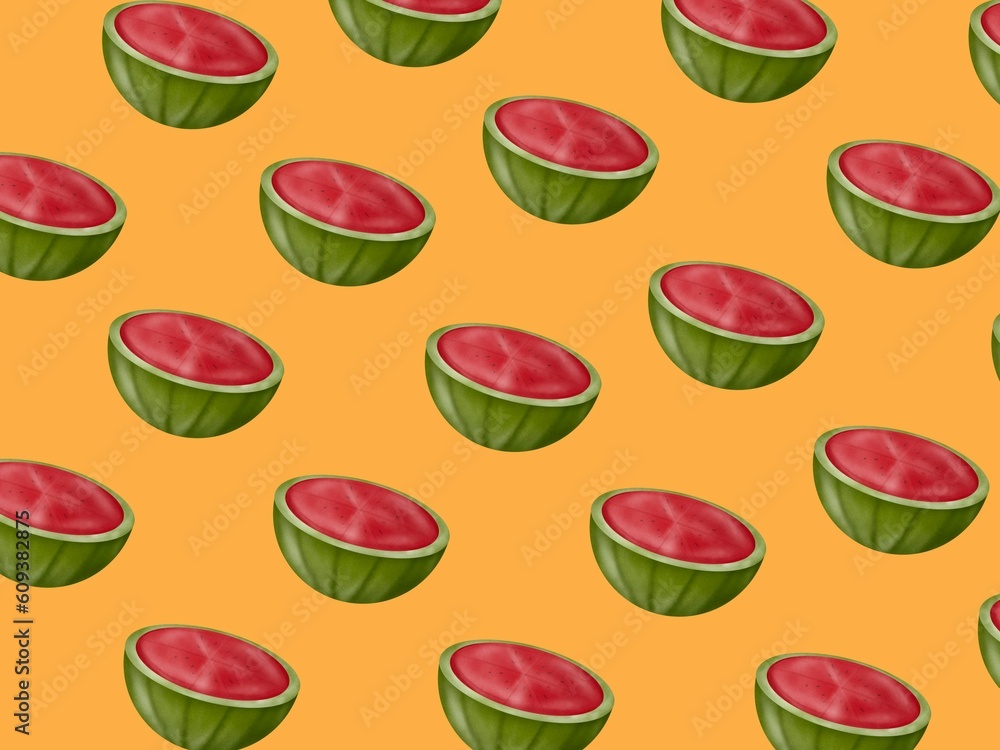 Seamless pattern with ripe watermelon on yellow background. Seamless pattern with ripe watermelon on yellow background.