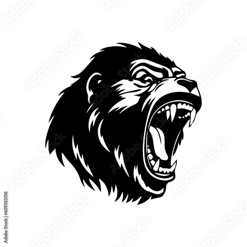 Captivating hand drawn gorilla logo design  featuring bold lines and fierce expression  representing resilience  determination  and primal instincts. A perfect blend of strength and elegaGenerative AI