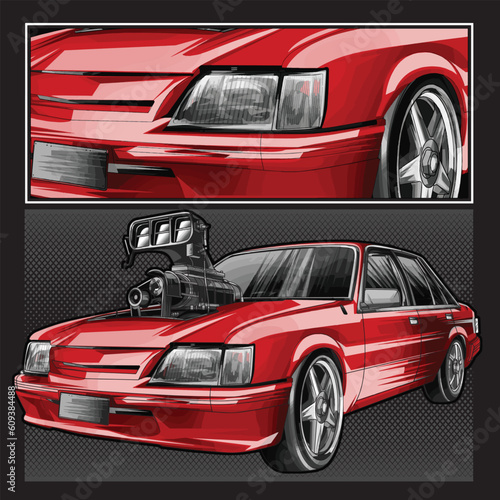 red drag race illustration isolated in black background for poster, t-shirt, graphic design, business element, and card