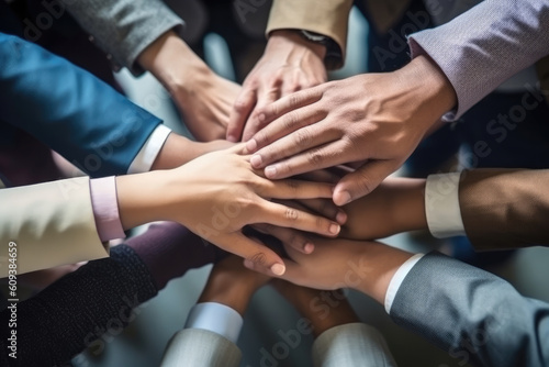 business people joining hands together in a circle. Generative AI