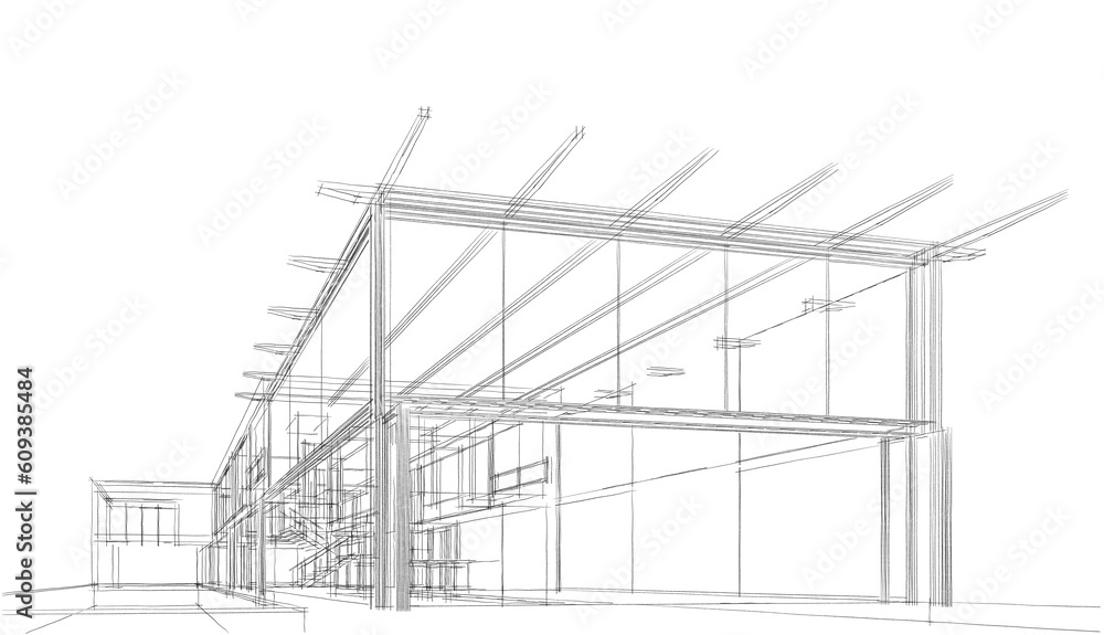 Architectural drawing of a house 3d rendering Architectural drawing of a house 3d rendering