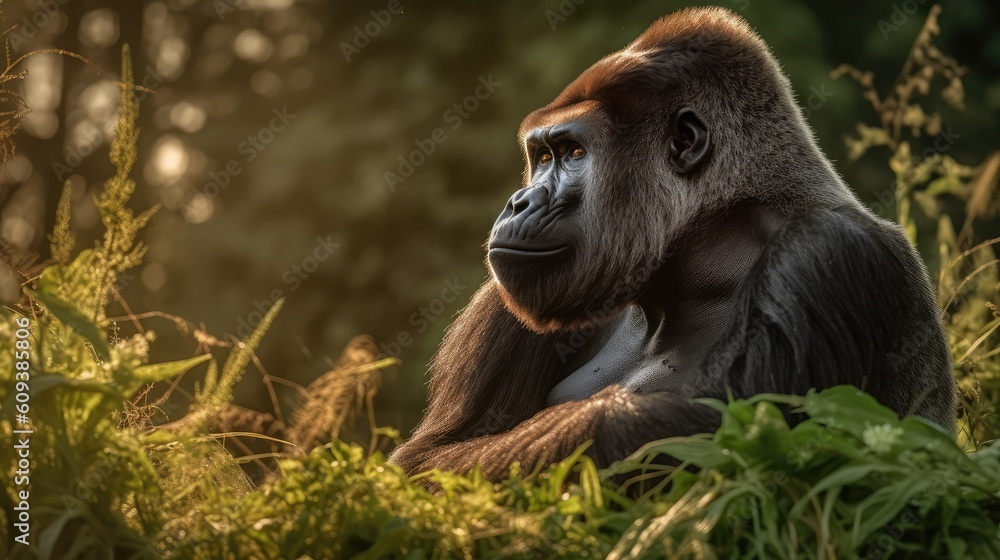 Obraz premium Gorilla siting in the wild. 