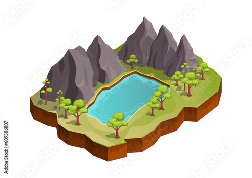 mountain with lake and trees