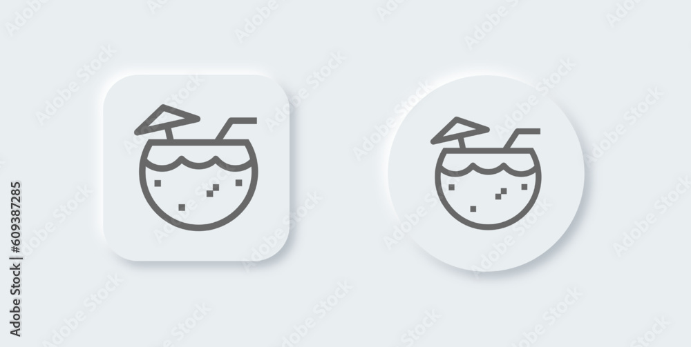 Coconut drink line icon in neomorphic design style. Tropical signs vector illustration. Coconut drink line icon in neomorphic design style. Tropical signs vector illustration.