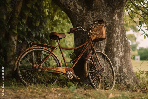 old leaning bicycle background