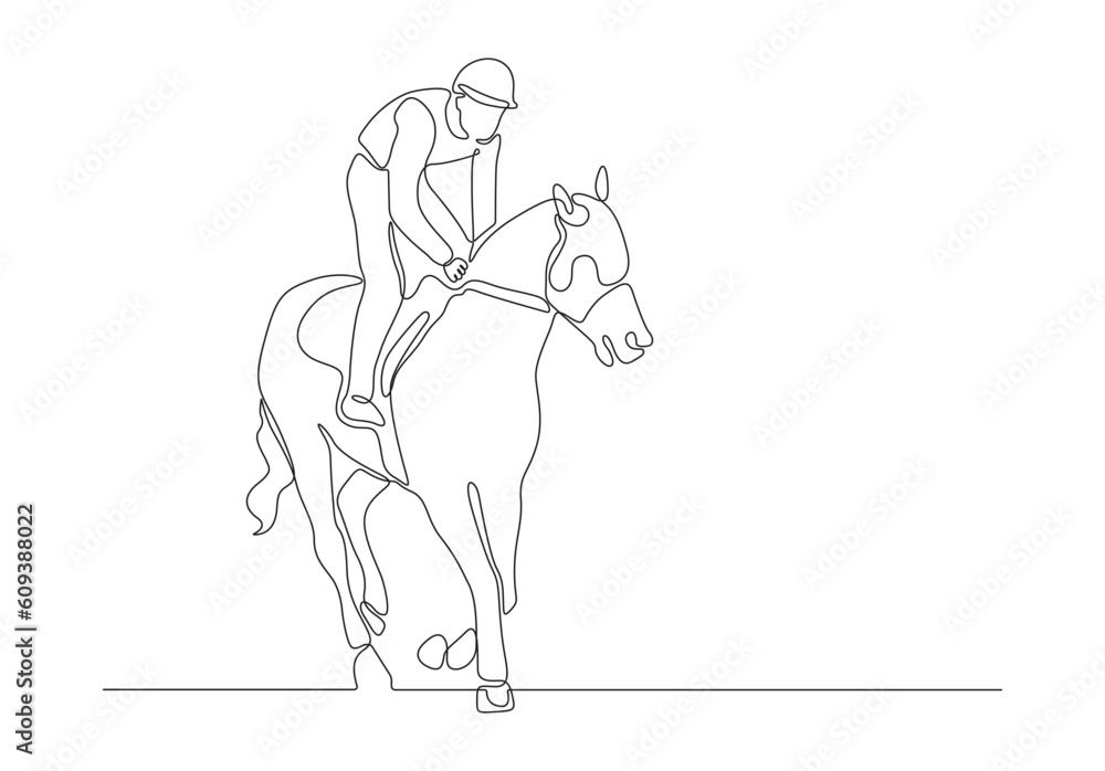 Continuous line drawing of a man are riding horses horseback riding horse riding lessons premium vector. Premium vector.