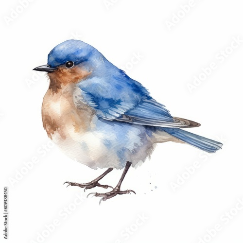 Male Eastern Bluebird, Isolated Songbird Watercolor-Style Bird Illustration [Generative AI]