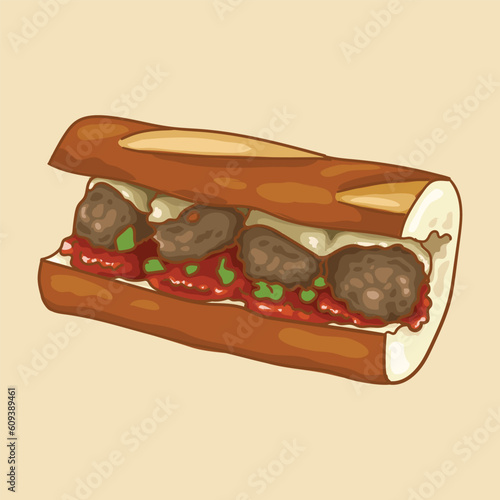 Bocadillo de albóndigas. Popular European dishes made of minced meat.