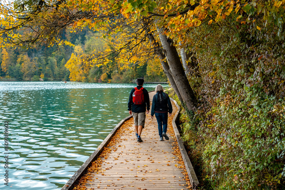 Bled, Slovenia - People walking along the Lake Bled