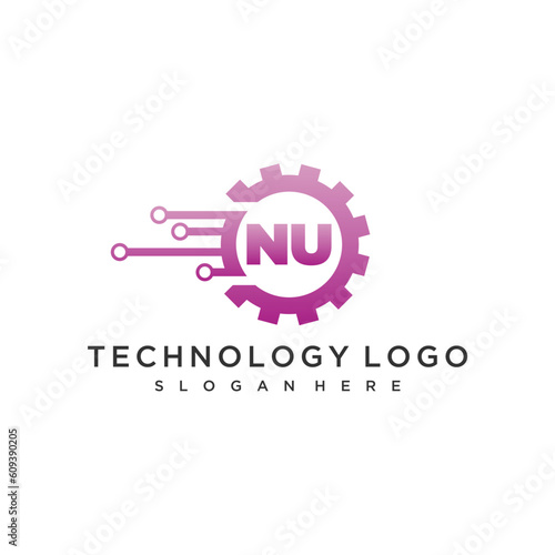 NU initial monogram for technology logo design