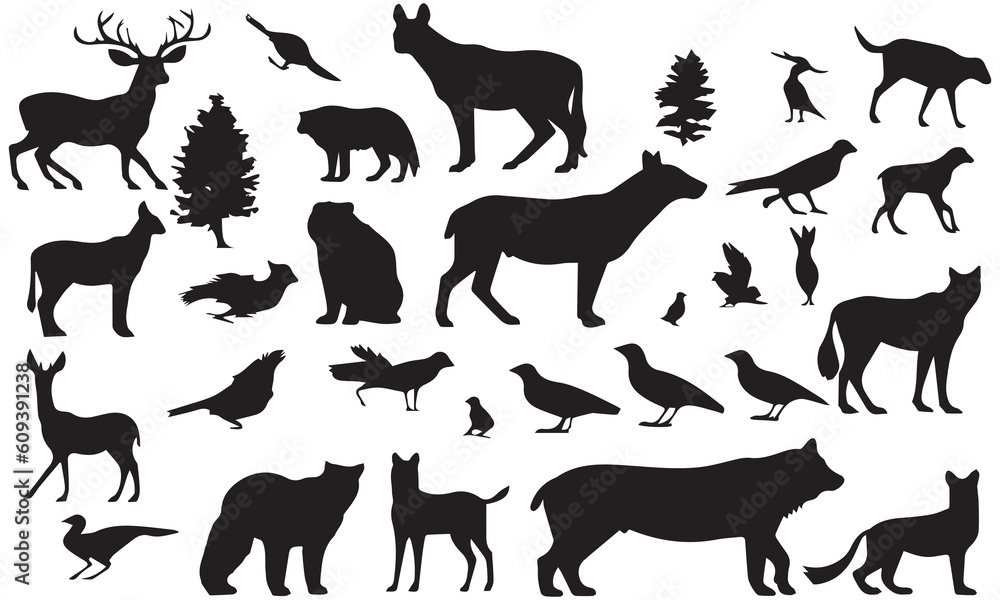 A set of black and white animal vector collection.