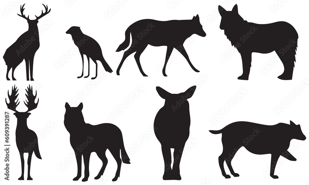 Obraz premium A set of silhouette animal vector illustration