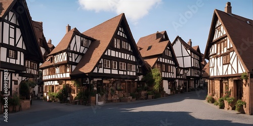 Fototapeta Naklejka Na Ścianę i Meble -  Charming street lined with timber-framed buildings.